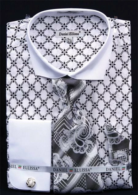 Daniel Ellissa Men's French Cuff Dress Shirt Set - Diamond Weave 13 Daniel Ellissa Men's French Cuff Dress Shirt Set - Diamond Weave - Image 11