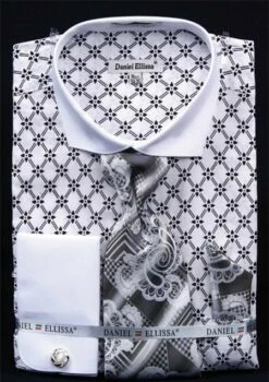Daniel Ellissa Men's French Cuff Dress Shirt Set - Diamond Weave 18 Daniel Ellissa Men's French Cuff Dress Shirt Set - Diamond Weave -Empire Shop white 1 11