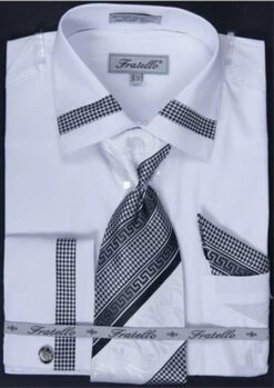 Fratello Men's French Cuff Dress Shirt Set - Houndstooth Patch 29 Fratello Men's French Cuff Dress Shirt Set - Houndstooth Patch -Empire Shop white 1 17 1