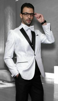 Statement Men's 3 Piece Modern Fit Suit - Studded Swirl Design -Empire Shop white 2 5