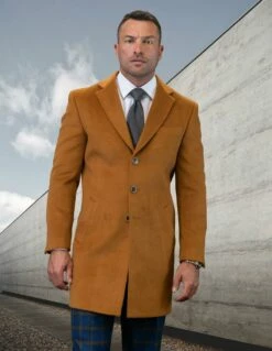Statement Men's Outlet 3/4 Length 100% Wool Top Coat - Single Breasted -Empire Shop wj 100 copper 11