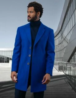 Statement Men's 3/4 Length 100% Wool Top Coat - Single Breasted -Empire Shop wj 100 royal