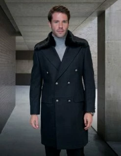 Statement Men's 3/4 Length 100% Wool Top Coat - Double Breasted