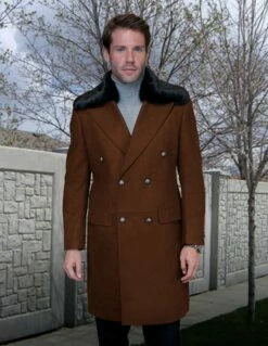 Statement Men's 3/4 Length 100% Wool Top Coat - Double Breasted -Empire Shop wj 102 copper