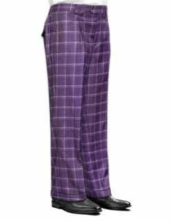 Statement Men's 100% Wool Pant - Wide Leg Plaid Slacks -Empire Shop wp 101 mauve