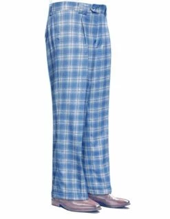 Statement Men's 100% Wool Pant - Wide Leg Plaid Slacks -Empire Shop wp 102 blue