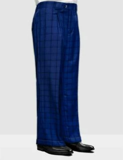 Statement Men's 100% Wool Pant - Wide Leg Plaid Slacks -Empire Shop wp 104 sapphire