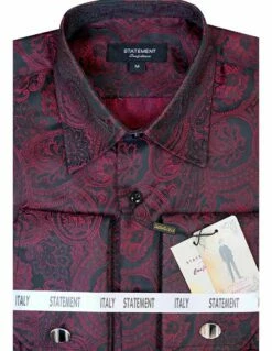 Statement Men's Long Sleeve Woven Shirt - Jacquard Two Tone -Empire Shop ws 101 burg