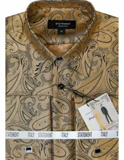 Statement Men's Long Sleeve Woven Shirt - Jacquard Two Tone -Empire Shop ws 101 gold