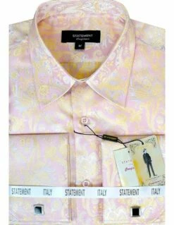 Statement Men's Long Sleeve Woven Shirt - Jacquard Two Tone -Empire Shop ws 101 pink