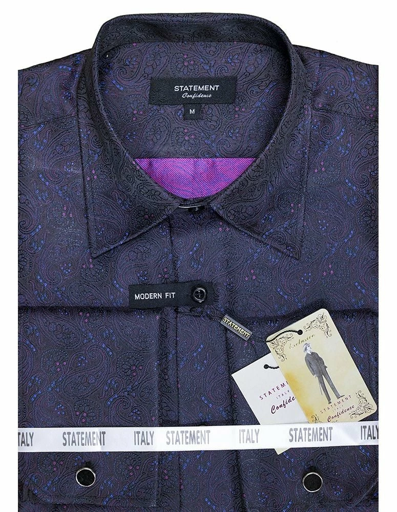 Statement Men's Long Sleeve Woven Shirt - Paisley Pattern 4 Statement Men's Long Sleeve Woven Shirt - Paisley Pattern - Image 2