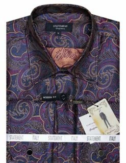 Statement Men's Long Sleeve Woven Shirt - Paisley Pattern 16 Statement Men's Long Sleeve Woven Shirt - Paisley Pattern -Empire Shop ws 102 burgundy