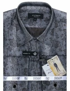 Statement Men's Long Sleeve Woven Shirt - Paisley Pattern 19 Statement Men's Long Sleeve Woven Shirt - Paisley Pattern -Empire Shop ws 102 grey