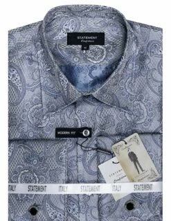 Statement Men's Long Sleeve Woven Shirt - Paisley Pattern 20 Statement Men's Long Sleeve Woven Shirt - Paisley Pattern -Empire Shop ws 102 grey blue