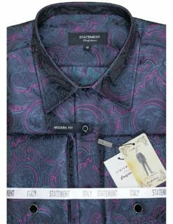 Statement Men's Long Sleeve Woven Shirt - Paisley Pattern 22 Statement Men's Long Sleeve Woven Shirt - Paisley Pattern -Empire Shop ws 102 navy