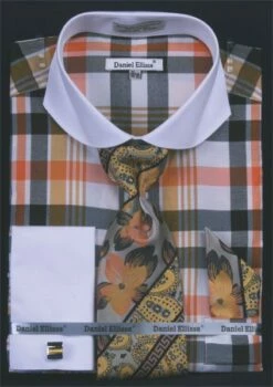 Daniel Ellissa Men's French Cuff Dress Shirt Set - Multi Checker 20 Daniel Ellissa Men's French Cuff Dress Shirt Set - Multi Checker -Empire Shop yellow 1