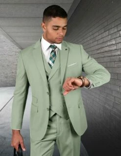 Statement Men's Outlet 100% Wool 3 Piece Suit - Bold Solid Colors 17 Statement Men's Outlet 100% Wool 3 Piece Suit - Bold Solid Colors -Empire Shop zargala applegreen 28 1