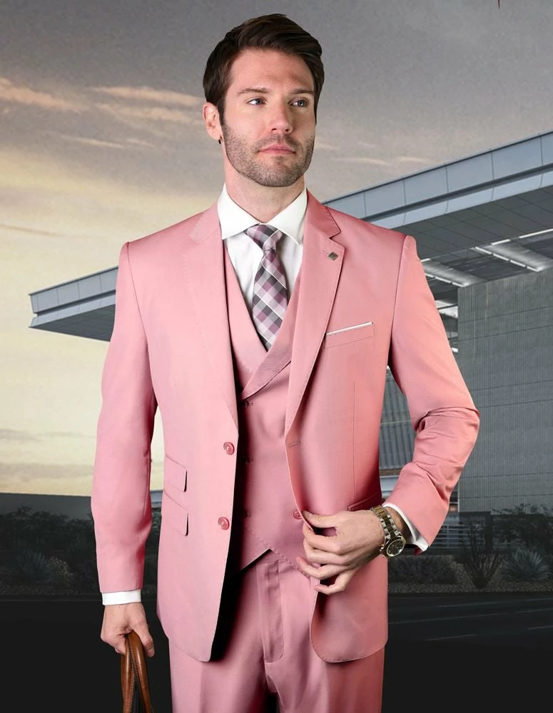 Statement Men's 100% Wool 3 Piece Suit - Bold Solid Colors 4 Statement Men's 100% Wool 3 Piece Suit - Bold Solid Colors - Image 2