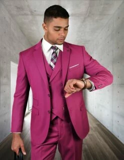 Statement Men's 100% Wool 3 Piece Suit - Bold Solid Colors 20 Statement Men's 100% Wool 3 Piece Suit - Bold Solid Colors -Empire Shop zargala fucshia