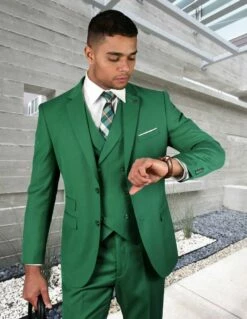 Statement Men's 100% Wool 3 Piece Suit - Bold Solid Colors 21 Statement Men's 100% Wool 3 Piece Suit - Bold Solid Colors -Empire Shop zargala kellygreen