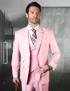 Statement Men's 100% Wool 3 Piece Suit - Bold Solid Colors 24 Statement Men's 100% Wool 3 Piece Suit - Bold Solid Colors -Empire Shop zargala pink
