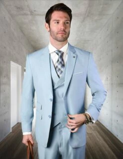 Statement Men's Outlet 100% Wool 3 Piece Suit - Bold Solid Colors 14 Statement Men's Outlet 100% Wool 3 Piece Suit - Bold Solid Colors -Empire Shop zargala powderblue 29