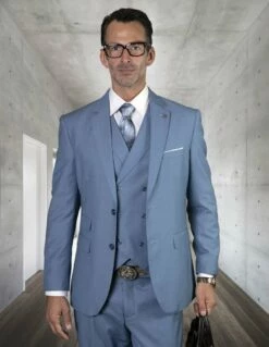 Statement Men's 100% Wool 3 Piece Suit - Bold Solid Colors 28 Statement Men's 100% Wool 3 Piece Suit - Bold Solid Colors -Empire Shop zargala steelblue