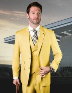 Statement Men's 100% Wool 3 Piece Suit - Bold Solid Colors 29 Statement Men's 100% Wool 3 Piece Suit - Bold Solid Colors -Empire Shop zargala yellow
